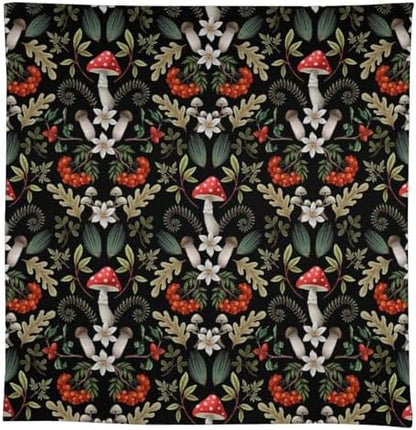 Autumn Mushroom Tablecloth, Rustic Vintage Farmhouse Mushrooms Fern Berries Leaves Botanical Print Table Cover for Outdoor Party Picnic Kitchen Dinning Table Decor 60x110in