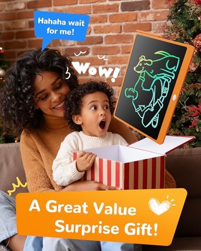 KOKODI LCD Writing Tablet, 16 Inch Colorful Toddler Doodle Board Drawing Tablet, Erasable Reusable Electronic Drawing Pads, Educational and Learning Toy for 3-6 Years Old Boy and Girls(Orange)