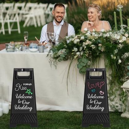 6 Pack a Frame Sandwich Board Sign with Dry Erase Surface, 24 x 12 Inch Double Sided Sidewalk Sign Chalkboard Easel Heavy Duty Plastic Dry Erase Poster Board for Outdoor Restaurant Cafe Menu (Balck)