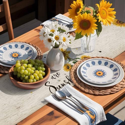 You are My Sunshine Table Runner Dresser Scarf 13 x 36 Inch Vintage Sunflowers Newspaper Texture Table Runners Non-Slip Heat Resistant Kitchen Dining Table Decor for Home Holidays Indoor Outdoor