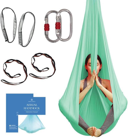 Aerial Silk Yoga Hammock & Swing for Home, Inversion Exercises, Starter Kit for All Levels - Durable with Extension Straps, Carabiners, and Pose Guide
