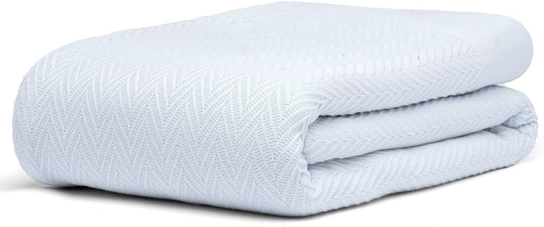 100% Cotton Herringbone Weave Blankets, 108"X90" King,Throw Blanket for Bed,All Season Cotton Blanket, Cozy Blanket,Throws Bed Blanket, Throw Blanket for Couch,Modern Home Decor -Light Blue