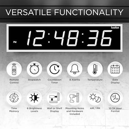 Ivation Oversized Digital Wall Clock with Large LED Display & Timer, 60"