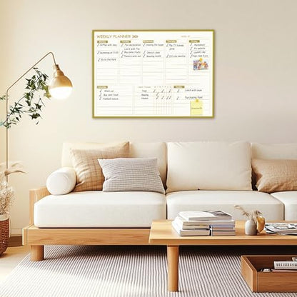 Large Weekly Dry Erase Board for Wall,20"x28",Gold Aluminum Frame Magnetic Weekly Planner Whiteboard for to Do List, Memo, School, Home, Office, Kitchen