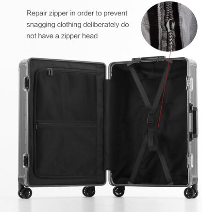 Metal all aluminum carry-on suitcase 20 "hard face, TSA lock and rotating wheel zippered luggage set (dark grey, 20 '')