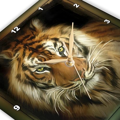3dRose Wall Clock Silent - 10 inch - Portrait of a Tiger - Designs Animal Themes