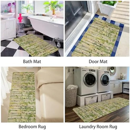 Spring Summer Farmhouse Kitchen Rugs and Mats Set of 2,Green Watercolor Birch Trees Enchanted Forest Non Slip Washable Floor Sink Mats Decorations for Home Kitchen 18"x48"+18"x30"
