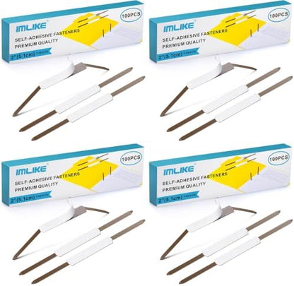 Self-Adhesive Prong Paper Fasteners - IMLIKE 100 PCS Metal File Fasteners, 2" Capacity, 2.75" Base for Paper Folder or Files, Brown - A Good Partner for Collecting Papers (Pack of 4)