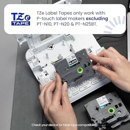 Brother Genuine P-Touch TZE-N201 Tape, 9/64" (0.13") Wide Super-Narrow Non-Laminated Tape, Black on White, Recommended for Home and Indoor Use, 0.13" x 26.2' (3.5mm x 8M), Single-Pack, TZEN201