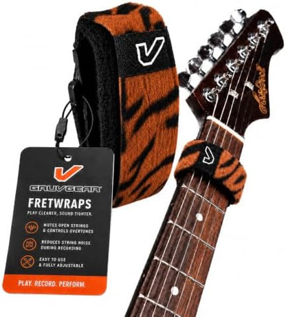 Gruv Gear Fret Wrap & Guitar Mute, Fretwrap for Acoustic, Electric & Bass | String Dampener Recording, Tapping & Practice Accessory (1 Pack, Extra Large Tiger, Fits 7-12 String Bass, Extended Guitar