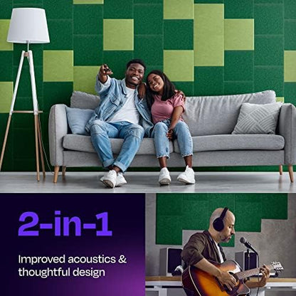 Acoustic Panels 12-Pack Soundproof Wall Panels 12"X12"X0.4" Sound Panels High Density Sound Dampening Panels - [Dark Green Square]