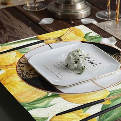 ALAZA Yellow Tulip Flowers Set of 4 Placemats Rectangle Table Mat for Dining Table Restaurant Kitchen Home Decor, 12" x 18"