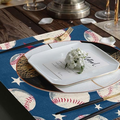 ALAZA Baseball Pattern Set of 6 Placemats Rectangle Table Mat for Dining Table Restaurant Kitchen Home Decor, 12" x 18"