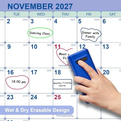 2 PC 24 x 36 2027 Wall Calendar 12 Month, Folded Wet & Dry Erasable Planner
