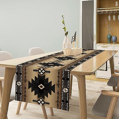 Aztec Southwest Table Runner,Ethnic Style Design Geometric Table Runners Table Setting Decor for Garden Farmhouse Wedding Party Holiday Dinner Home 13x36 Inch