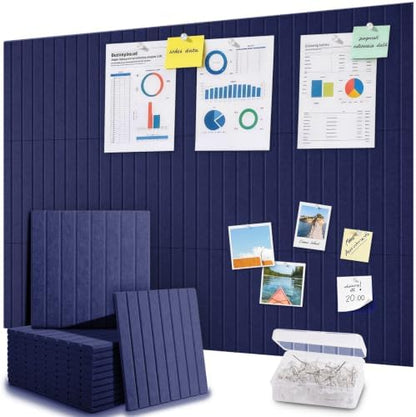 48" x 36" Large Cork Bulletin Board Tiles, Peel and Stick Felt Wall Panels for Vision, Message Center, Picture and Prayer Board for Office, Dorm, Room and Desk Decor(Carbon Blue)
