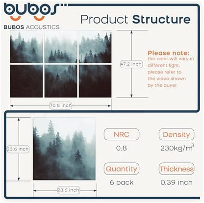 BUBOS 6 Pack Art Acoustic Wall Panels,70.8”x47.2”Self Adhesive for Home Decor