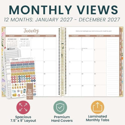 bloom daily planners 2027 Hardcover Goal & Vision Planner (January - December 2027) - Monthly & Weekly Calendar Year Agenda Organizer - 7.5" x 9" - Garden Party