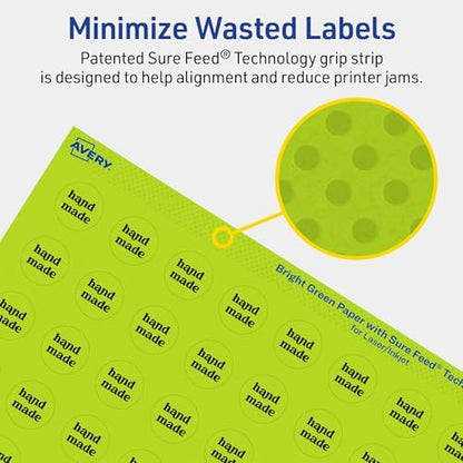 Avery Printable Round Labels, Sure Feed Technology, 3/4" Diameter, Bright Green Labels, Print-to-the-Edge, Laser/Inkjet, 6,400 Total, Great for Price Stickers and Mailing Seals