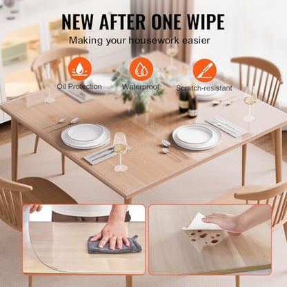 VEVOR Plastic Table Cover, 48 x 48 Inch 1.5 mm Thick Clear PVC Protector, Square PVC Desk Mat, Waterproof & Easy Cleaning Desk Pad Tablecloth, for Office, Dresser, Dining Room, Night Stand