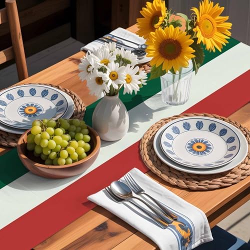 Mexico Flag Table Runner Dresser Scarf 13 x 108 Inch Green Red Color Cactus Hat Striped Modern Table Runners Non-Slip Heat Resistant Kitchen Dining Table Decor for Home Holidays Indoor Outdoor