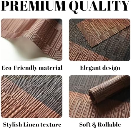 Placemats Set of 6 Vinyl/Plastic Woven Place Mats for Kitchen Table Indoor/Outdoor Washable Placemat Wipeable Dining Table Mats (Ombre Brown Black,6)