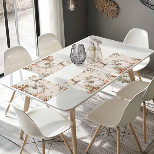 Fall Floral Leaves Placemat, Thanksgiving Pumpkins Heat Resistant Washable Table Place Mats Boho Cotton Table Linens Party Holiday Decorations for Home Kitchen Dining Table Outdoor Indoor,