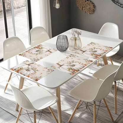 Fall Floral Leaves Placemat, Thanksgiving Pumpkins Heat Resistant Washable Table Place Mats Boho Cotton Table Linens Party Holiday Decorations for Home Kitchen Dining Table Outdoor Indoor,