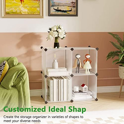 C&AHOME Plastic Cube Storage Organizer, 4-Cube Shelves Units, White