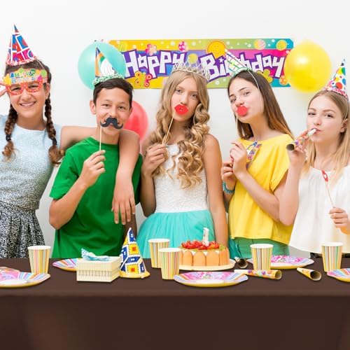 CXPSINC 54 Inch X 100 Feet Plastic Table Cover Roll Disposable Tablecloth with Slide Cutter for All Type/Shape Tables | Party, Banquet, Birthdays, Weddings(Brown, 100 Feet)