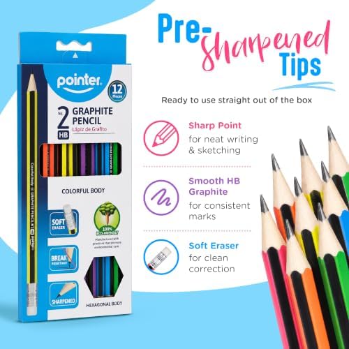 Pointer Classroom Sharpened Pencils - HB Colorful Graphite Wooden 144 Pack