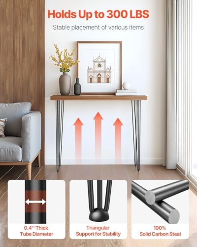 VEVOR Hairpin Table Legs 40" Black Set of 4 Desk Legs 880lbs Total Load Capacity Hairpin Desk Legs 3 Rods for Bench Desk Dining End Table Chairs Carbon Steel DIY Heavy Duty Furniture Legs