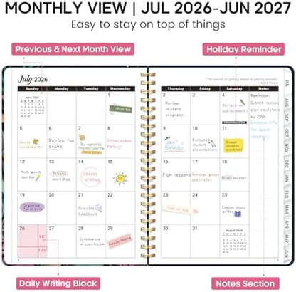 Planner 2026-2027, Weekly & Monthly Academic Calendar, Jul 2026 – Jun 2027