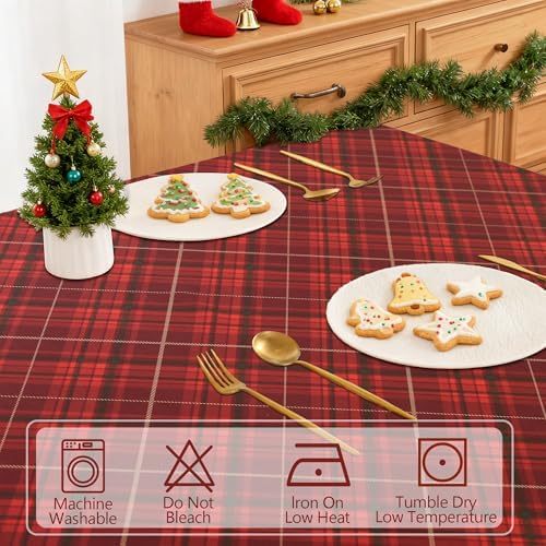 DWCN Christmas Checkered Tablecloth, 60 x 120 Inch, Rectangular, Red