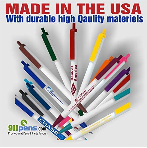 USA Made, Personalized Writing Ink Ballpoint Novelty Pens, Custom Printed with Your Logo & Text (Pack of 500 White Pens with Medium Blue Trim)