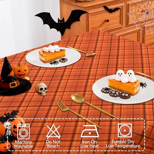 DWCN Autumn Checkered Tablecloth, 60 x 120 Inch, Plaid, Orange