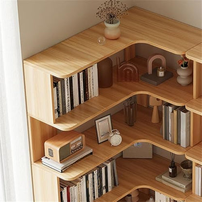 Vertical Wall Corner Shelf with Open Back 7-Shelf Wood Corner Bookshelf Floor Book Rack Multi-Layer Storage Shelf Against the Wall Bookcase Dark Walnut 24" L x 24" W x 75" H
