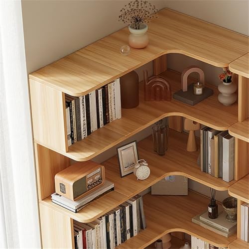Vertical Wall Corner Shelf with Open Back 6-Shelf Wood Corner Bookshelf Floor Book Rack Multi-Layer Storage Shelf Against the Wall Bookcase Grey 24" L x 24" W x 63" H