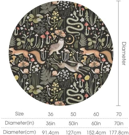 Retro Forest Curtains, Fairy Tale Woodland Wild Animals Moths Owl Snake Cartoon Flowers Mushroom Farmhouse Holiday Tablecloths for Home Kitchen Party Dinner Decor, 36x36in