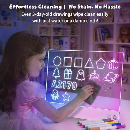 16" Rechargeable LED Drawing Board,13 Light Effects Neon Light Up Drawing Tablet,Dry Erase Glow Doodle Pad with Markers & Tracing Paper,Gift Toy for Boys Girls Birthday Christmas