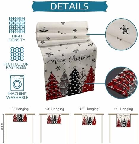 Red Black Christmas Tree Table Runner Dresser Scarf 13 x 36 Inch Polka Dots Xmas Tree Snowflake Linen Table Runners Non-Slip Heat Resistant Kitchen Dining Table Decor for Home Holidays Indoor Outdoor