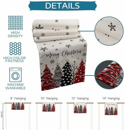 Red Black Christmas Tree Table Runner Dresser Scarf 13 x 36 Inch Polka Dots Xmas Tree Snowflake Linen Table Runners Non-Slip Heat Resistant Kitchen Dining Table Decor for Home Holidays Indoor Outdoor