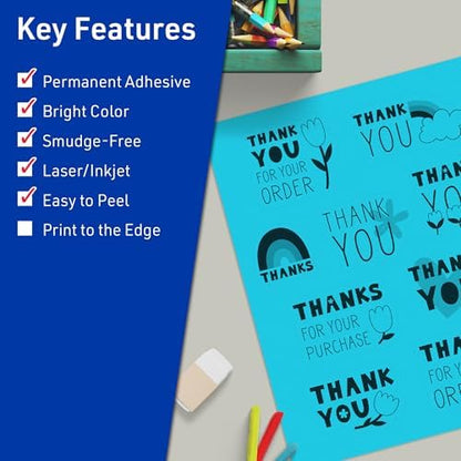 Avery Printable Sticker Paper, 8-1/2" x 11", Full-Sheet Labels, Bright Blue Labels, Laser/Inkjet Printable, 10 Total, Great for Packaging and Stickers