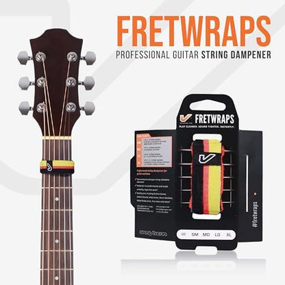 Gruv Gear Fret Wrap & Guitar Mute, Fretwrap for Acoustic, Electric & Bass | String Dampener Recording, Tapping & Practice Accessory (1 Pack, Medium Black/Red/Yellow, Fits 5 String Bass, 7 String