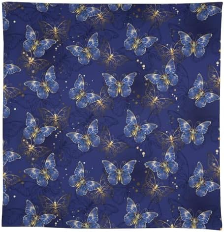Retro Blue Butterfly Tablecloth, Luxury Golden Blue Butterfly Print Table Cover for Home Dining Decor Kitchen Party Outdoor 60x90in