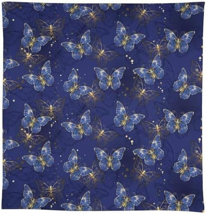 Retro Blue Butterfly Tablecloth, Luxury Golden Blue Butterfly Print Table Cover for Home Dining Decor Kitchen Party Outdoor 60x90in