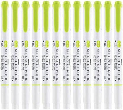 Zebra Pen MILDLINER No Bleed Highlighter, Citrus Green, Dual Tip, 12-Pack