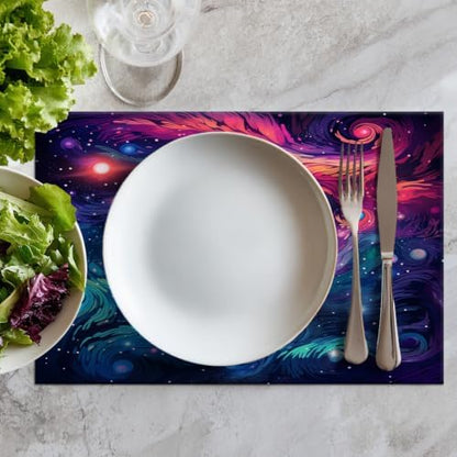 Batmerry Turquoise Thanksgiving Turkey Linen Placemats Set of 6, Autumn Berries Leaves Washable Table Mats for Kitchen Table Thickened Heat Insulation Dining Set Indoor Outdoor 12X18 in