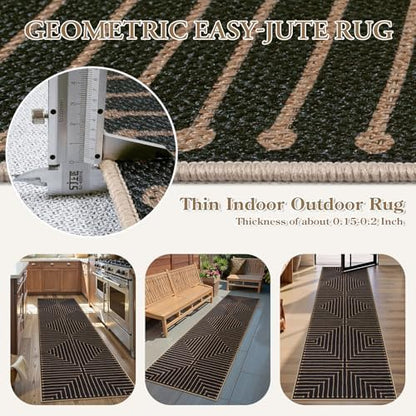 Lahome Black 2x8 Kitchen Runner, Modern Geometric Runner Rug Non Slip