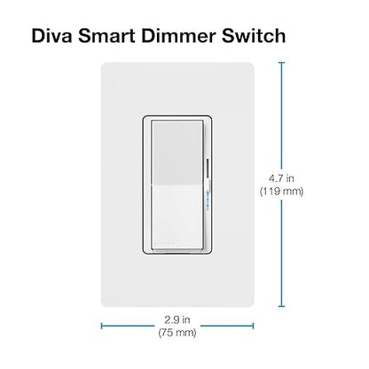 Lutron Diva Smart Dimmer Light Switch for Caseta Lighting (Lutron Smart Hub Required), for LED Lights, 150W, Single-Pole/3-Way, No Neutral, White, 9 Pack